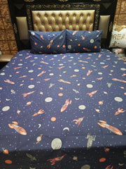 Galaxy Space Rocket Double Bedsheet