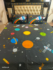Black Solar System Double Bedsheet