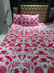 Hot Pink Flowers Cotton Bedsheet
