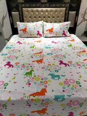 Unicorn Multi Colors Double Bedsheet