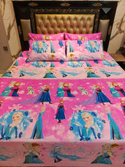 Anna Elsa Pink Full Theme Cotton Double Bedsheets