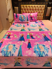 Anna Elsa Pink Full Theme Cotton Single Bedsheets