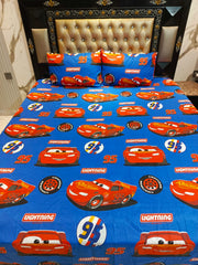 Blue Red Lightning McQueen Cotton Double Bedsheets