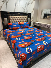 Blue Red Lightning McQueen Cotton Double Bedsheets