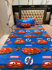 Blue Red Lightning McQueen Cotton Single Bedsheets