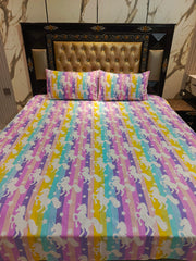 🌈 Rainbow Unicorn Dreams Cotton Double Bedsheets