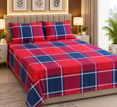 Royal Red & Navy Plaid Cotton Double Bedsheets