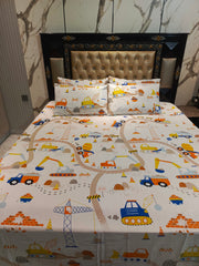 Trucks & Diggers Cotton Double Bedsheets