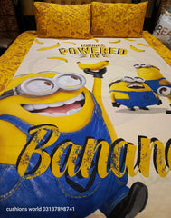 Minions Powered By Banana Double Bedsheet