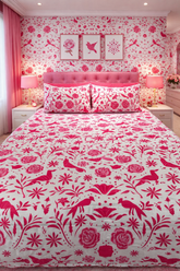 Hot Pink Flowers Cotton Double Bedsheet
