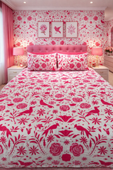 Hot Pink Flowers Cotton Double Bedsheet