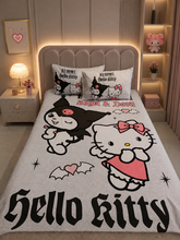 Kuromi & Kitty Gothic Romance Cotton Single Bedsheets With 2 Pillow Covers