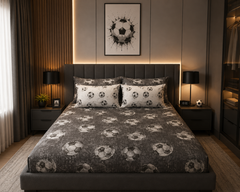 Football charcoal Cotton Printed Double Bedsheets