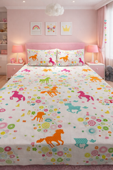 Unicorn Multi Colors Double Bedsheet