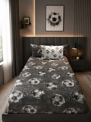 Football charcoal Cotton Printed Single Bedsheets