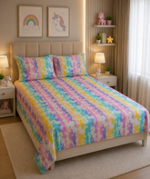 🌈 Rainbow Unicorn Dreams Cotton Double Bedsheets