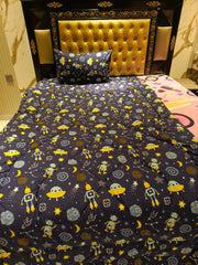 Galaxy Spaceship 3Pc Winter Comforter Set, 1 single Bedsheet, 1 Pillow Cover, 1 winter Comforter