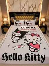 Kuromi & Kitty Gothic Romance Cotton Double Bedsheets with 2 Pillow Covers