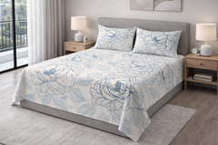 Blue Line Florals Cotton Double Bedsheets