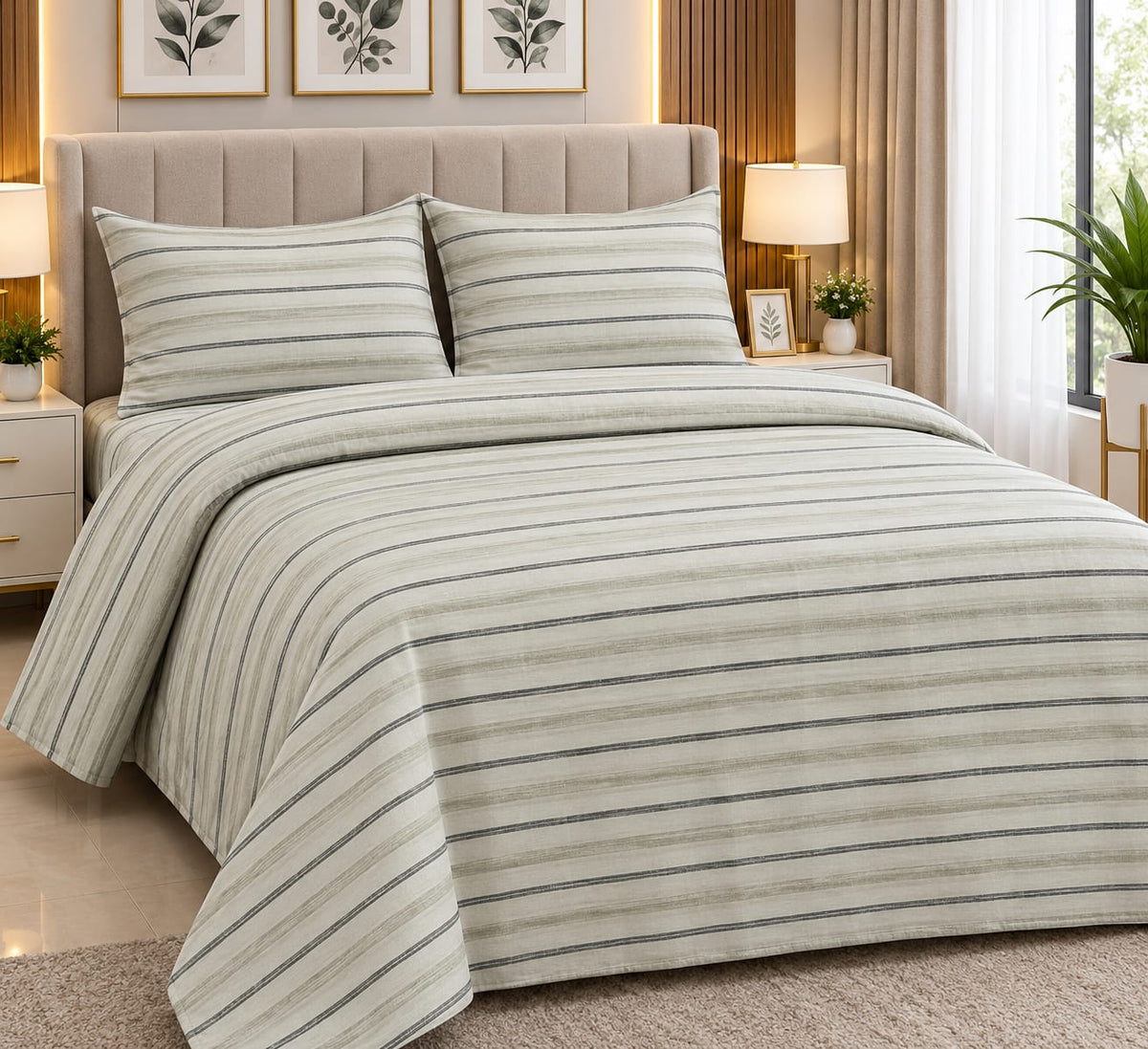 Sage Stripe Cotton Bedsheet