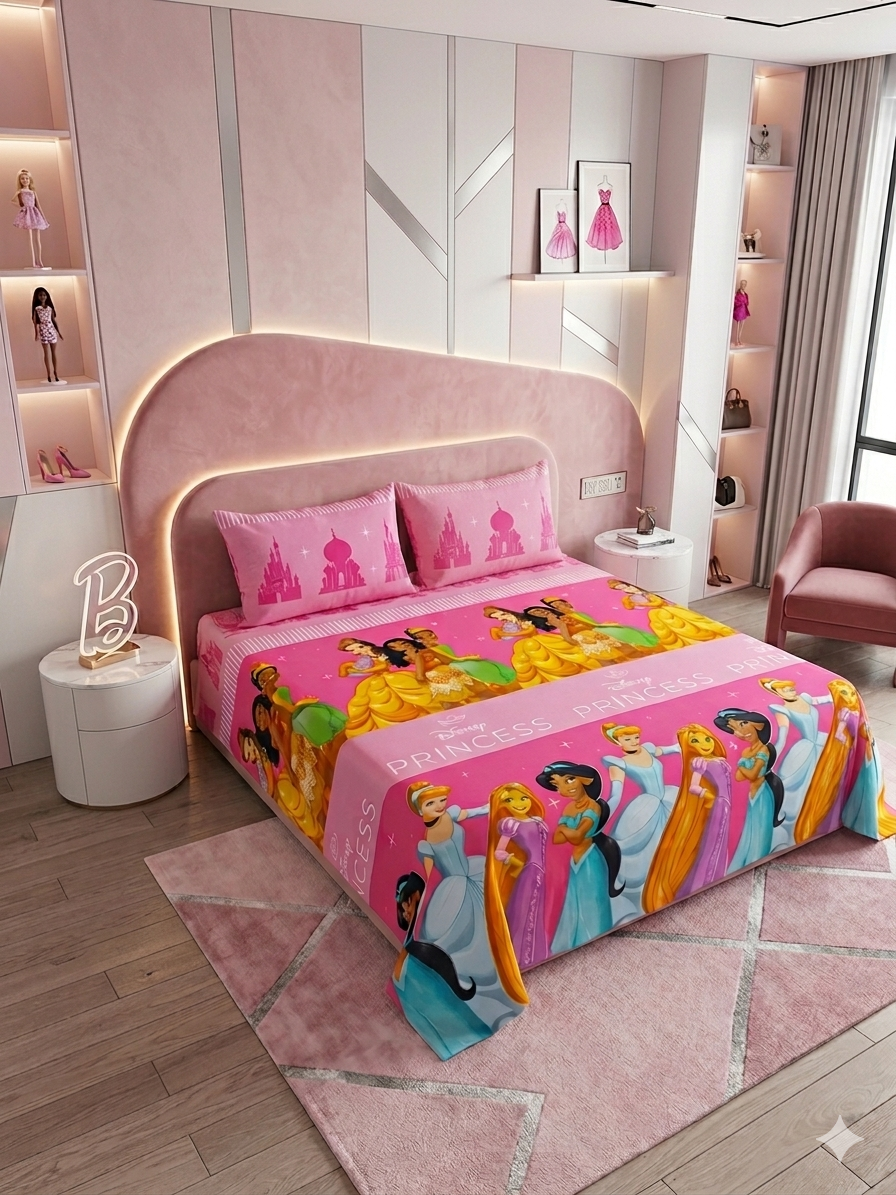 Princess Sparkle World Cotton Double Bedsheets
