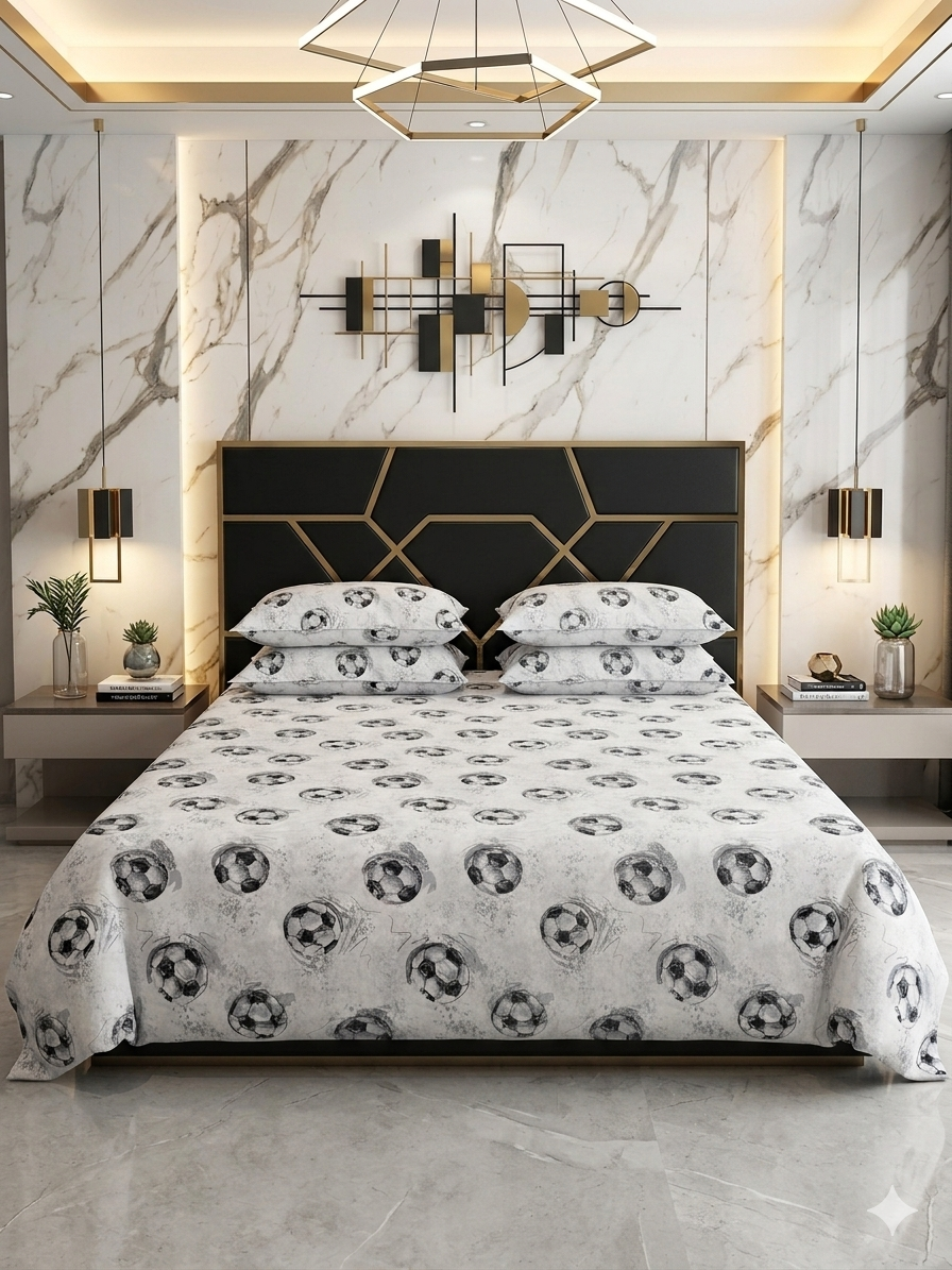 Football Cotton Printed All over Double Bedsheets