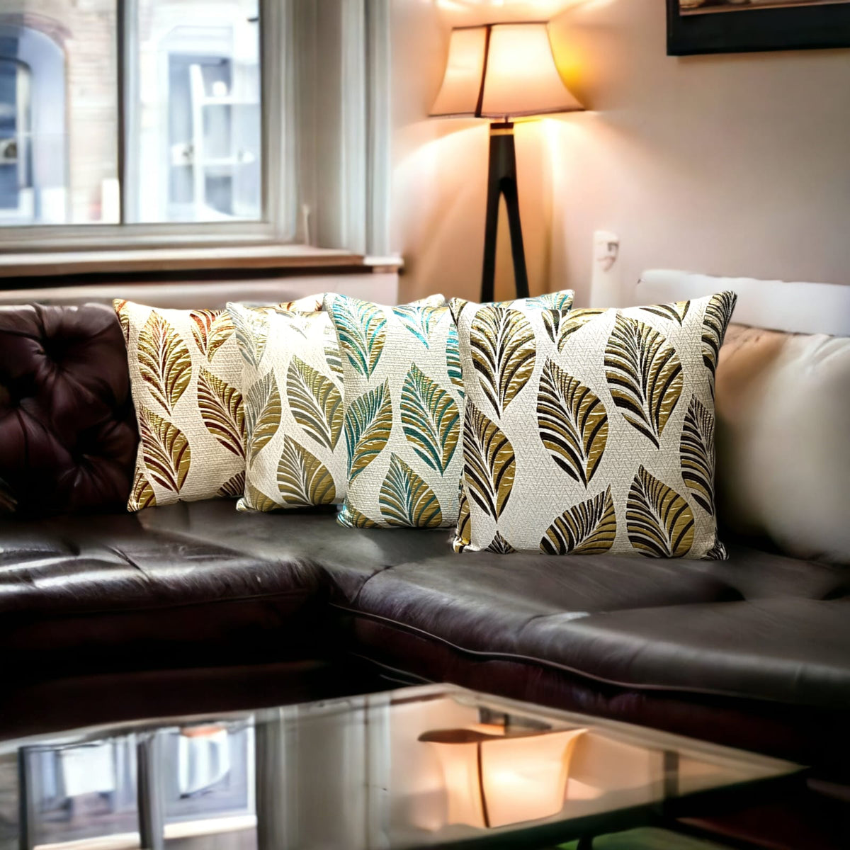 Pack Of Four Jacard Leaf Cushions Covers Ds # 256