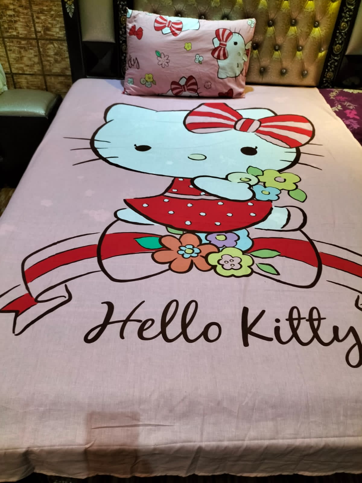 Hello Kitty Girl Cartoon  Bed Sheet Ds # 053