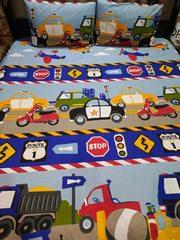 Cartoon Truck Kids Double Bed Sheet DS # 142