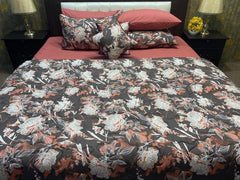 Chocolate Rust Flowers T200 Pure Cotton King Size Bedsheets