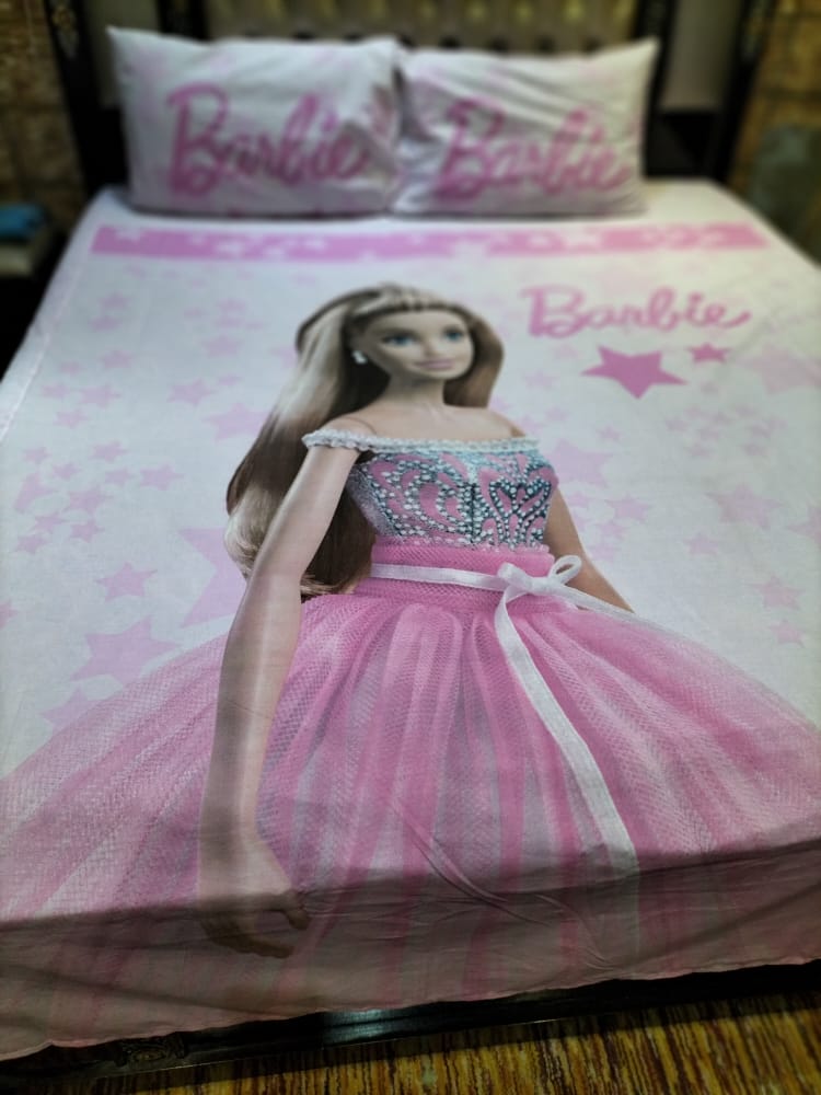 Barbie Star Pink Double Bedsheet