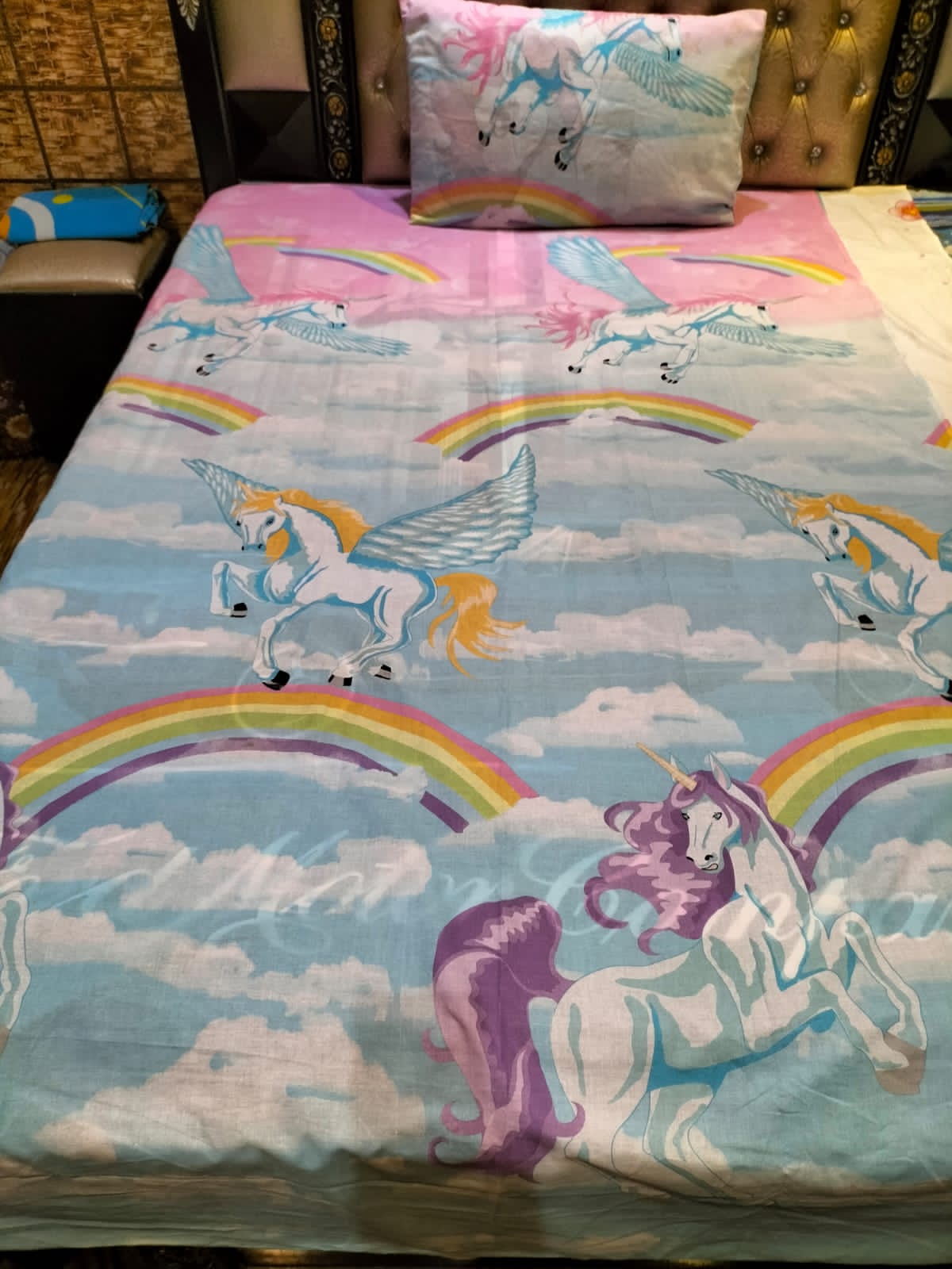 Unicorn with Rainbows Cotton Bedsheet