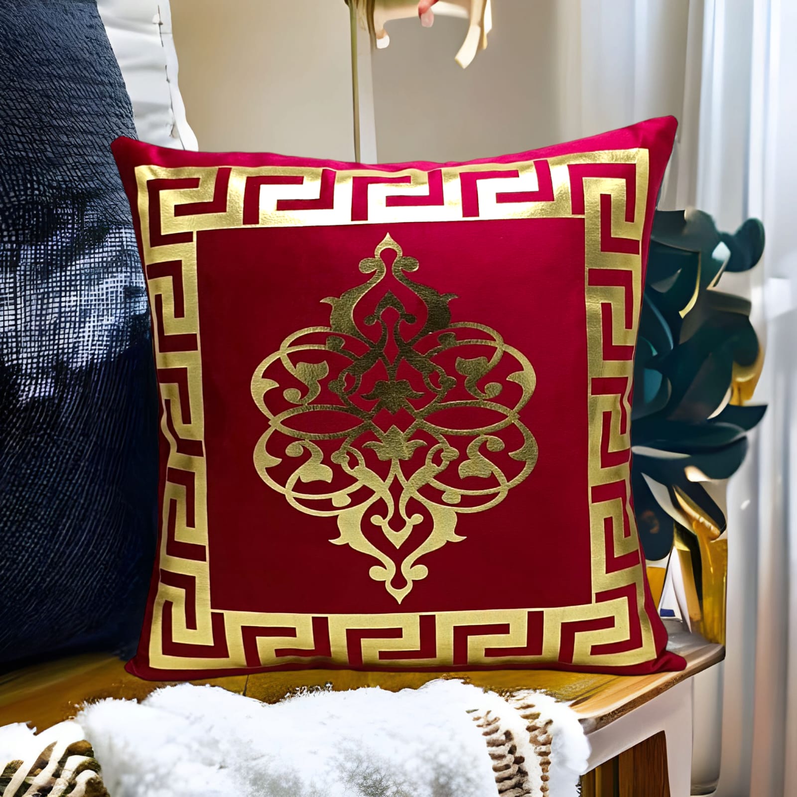 Maroon Golden Foil Cushions Covers
