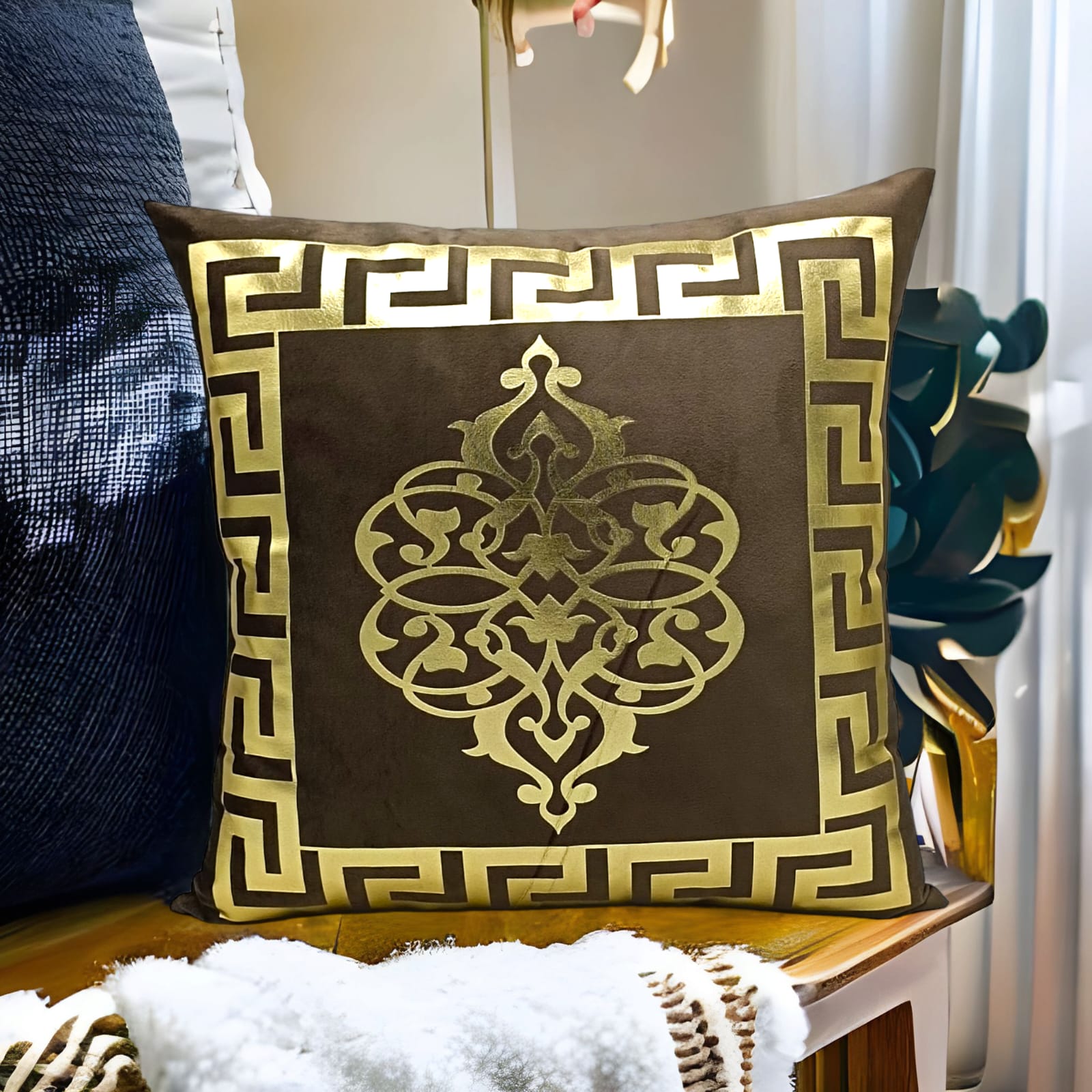 Chocolate Brown Golden Foil Cushions Covers