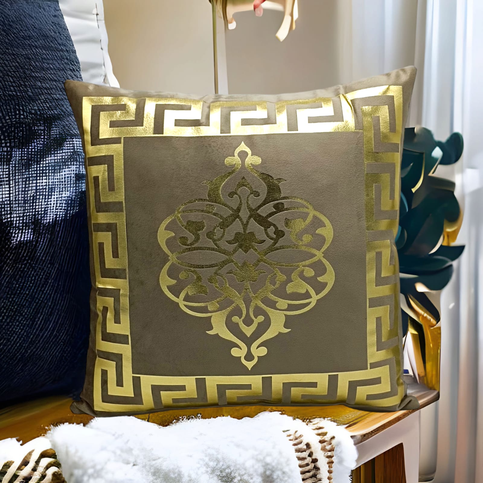 Baige Dark Skin Golden Foil Cushions Covers