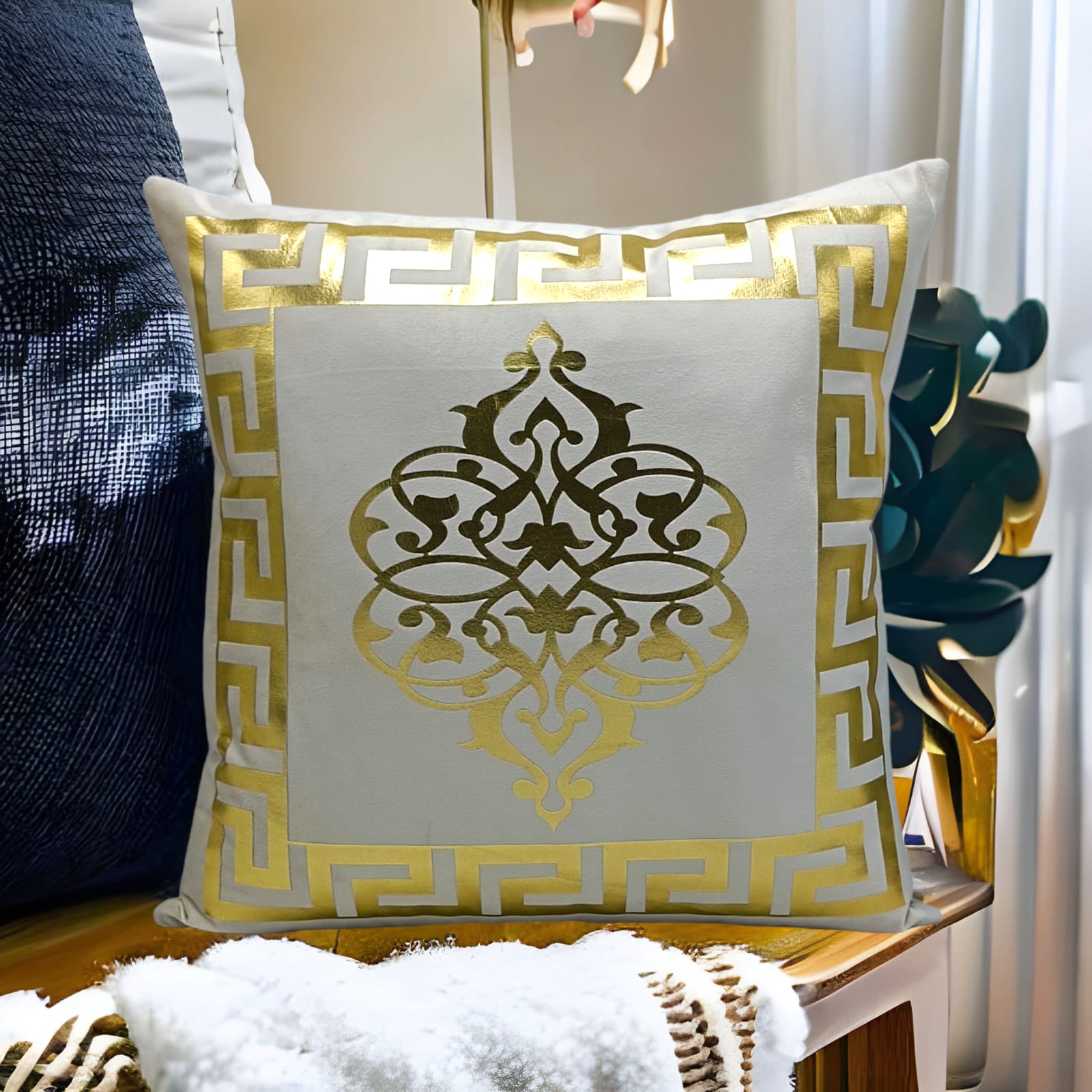 Golden Foil Cushions Covers Off White
