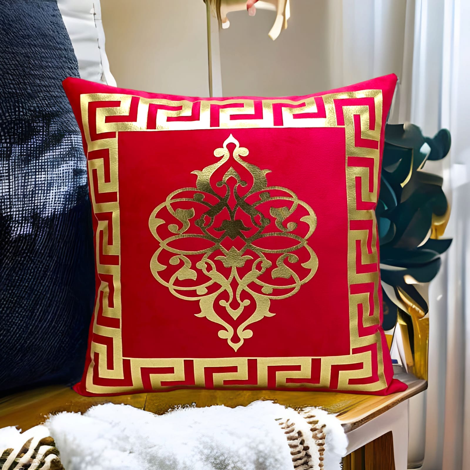 Red Golden Foil Cushions Covers