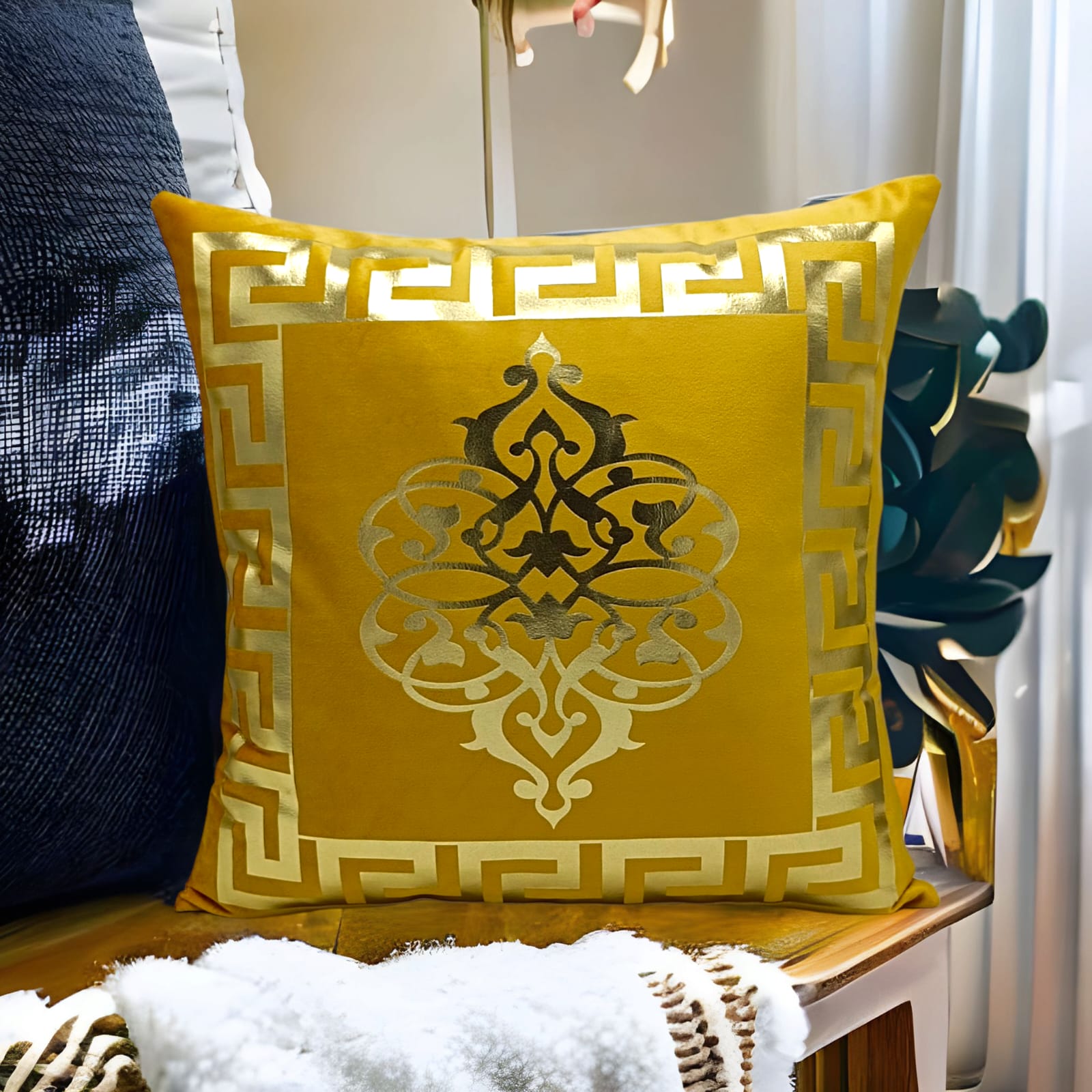 Mustard Golden Foil Cushions Covers