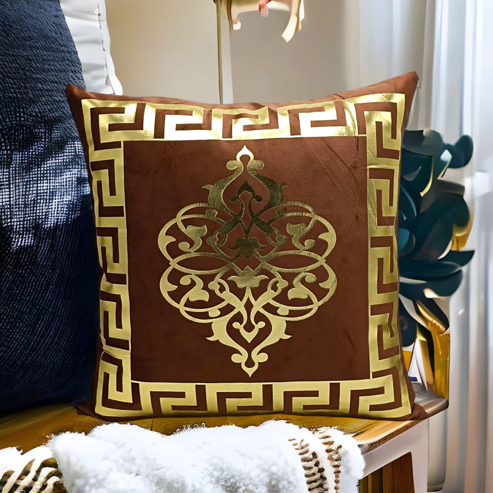 Polish Brown Golden Foil Cushions Covers