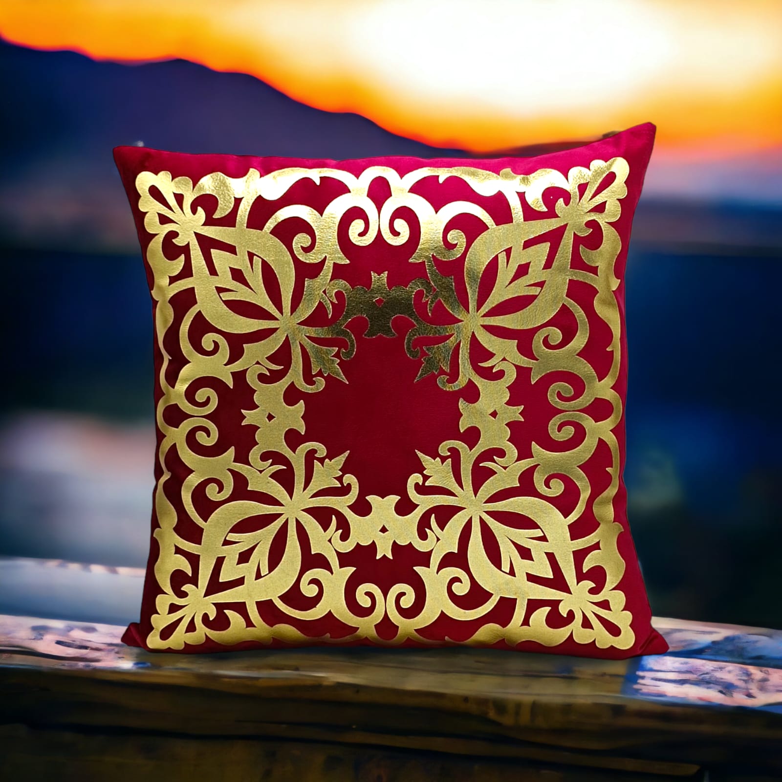 Maroon Golden Foil Cushions Covers