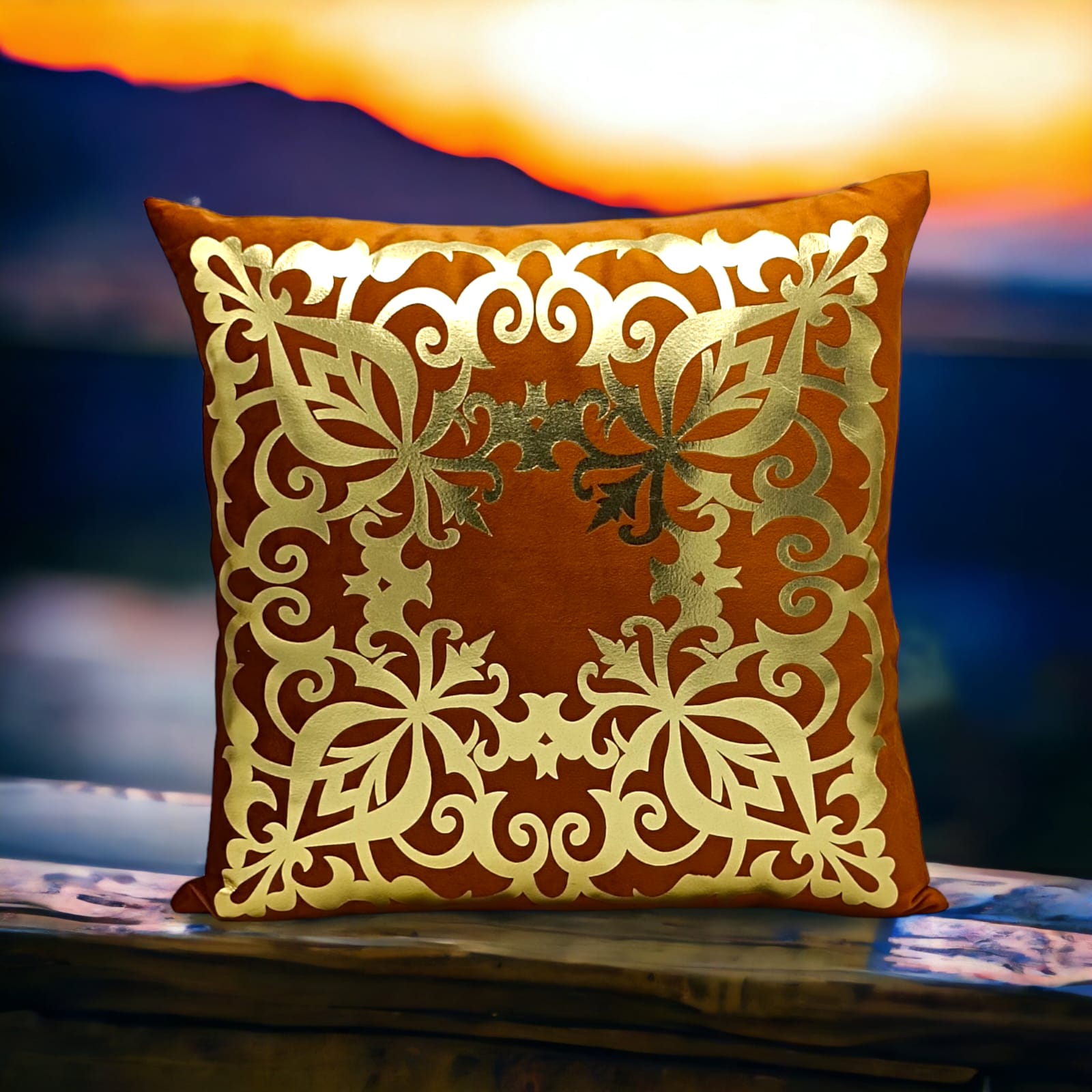 Golden Foil Cushions Covers Copper Brown