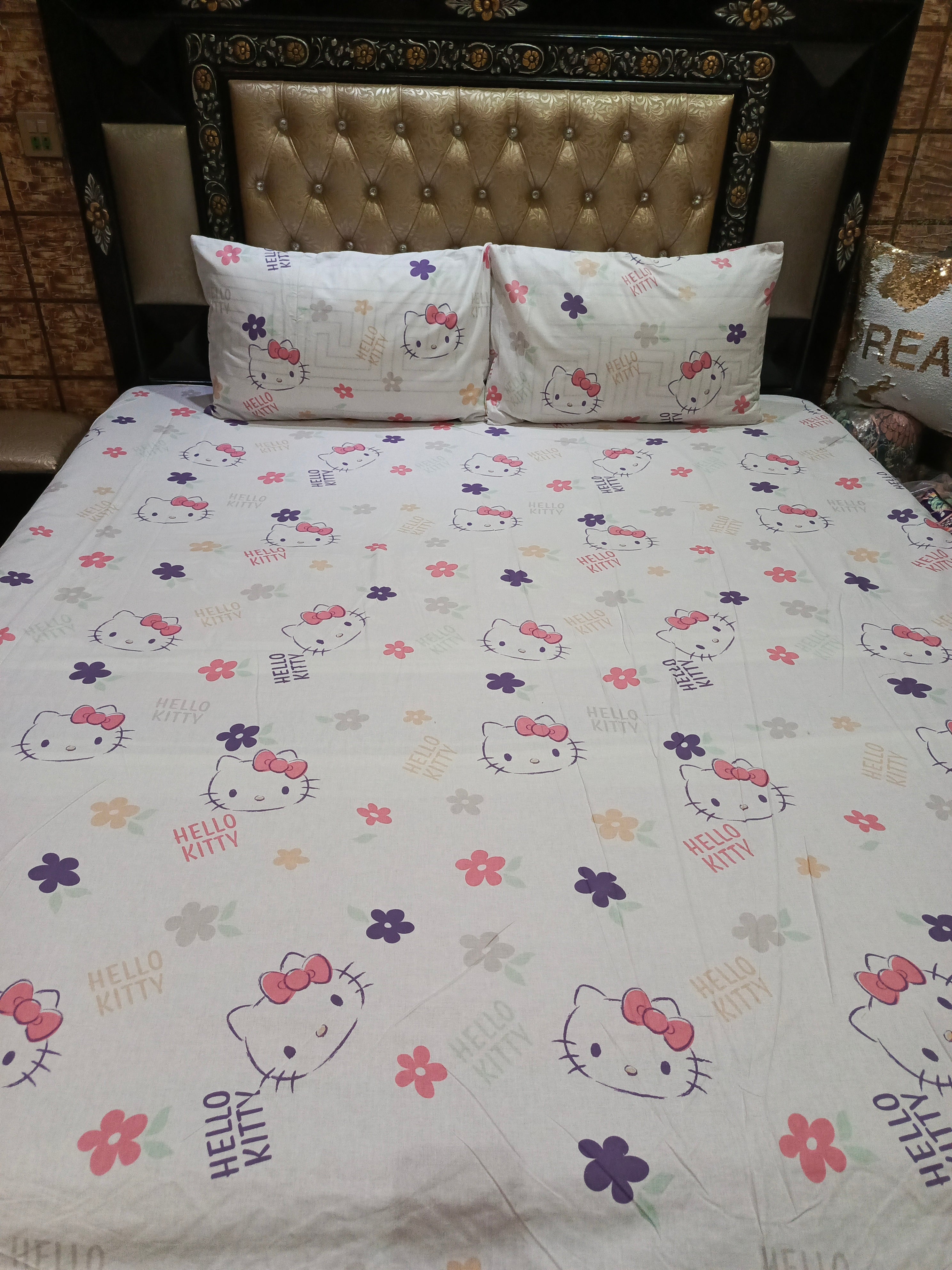 Hello Kitty Pure Cotton All over Single & Double Bedsheets