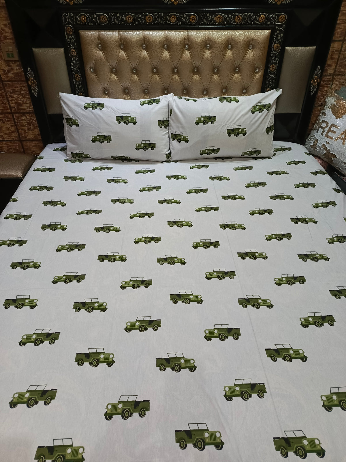 Green Jeep Double Bedsheet