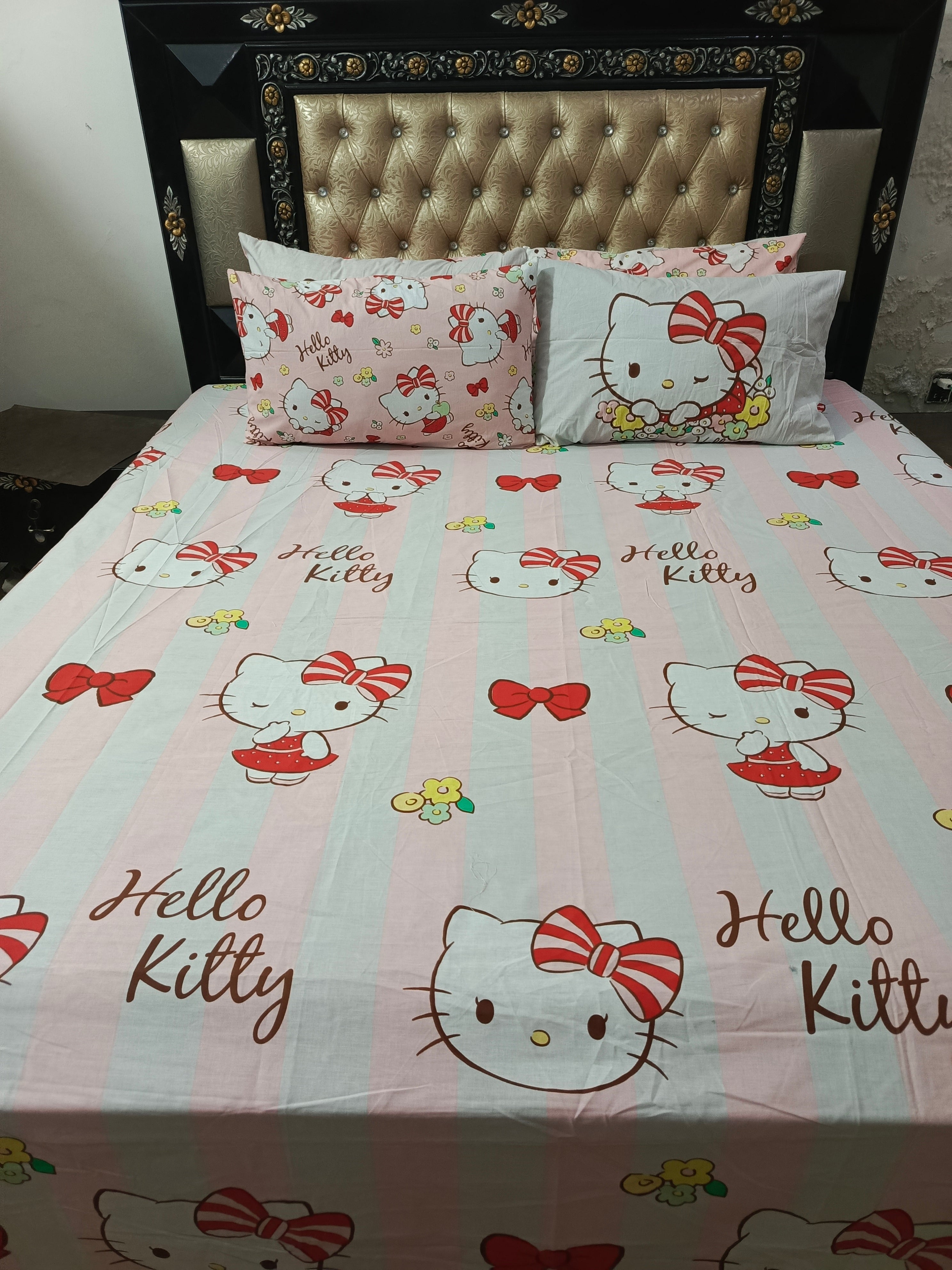 Hello kitty stripes pink cotton Bedsheets