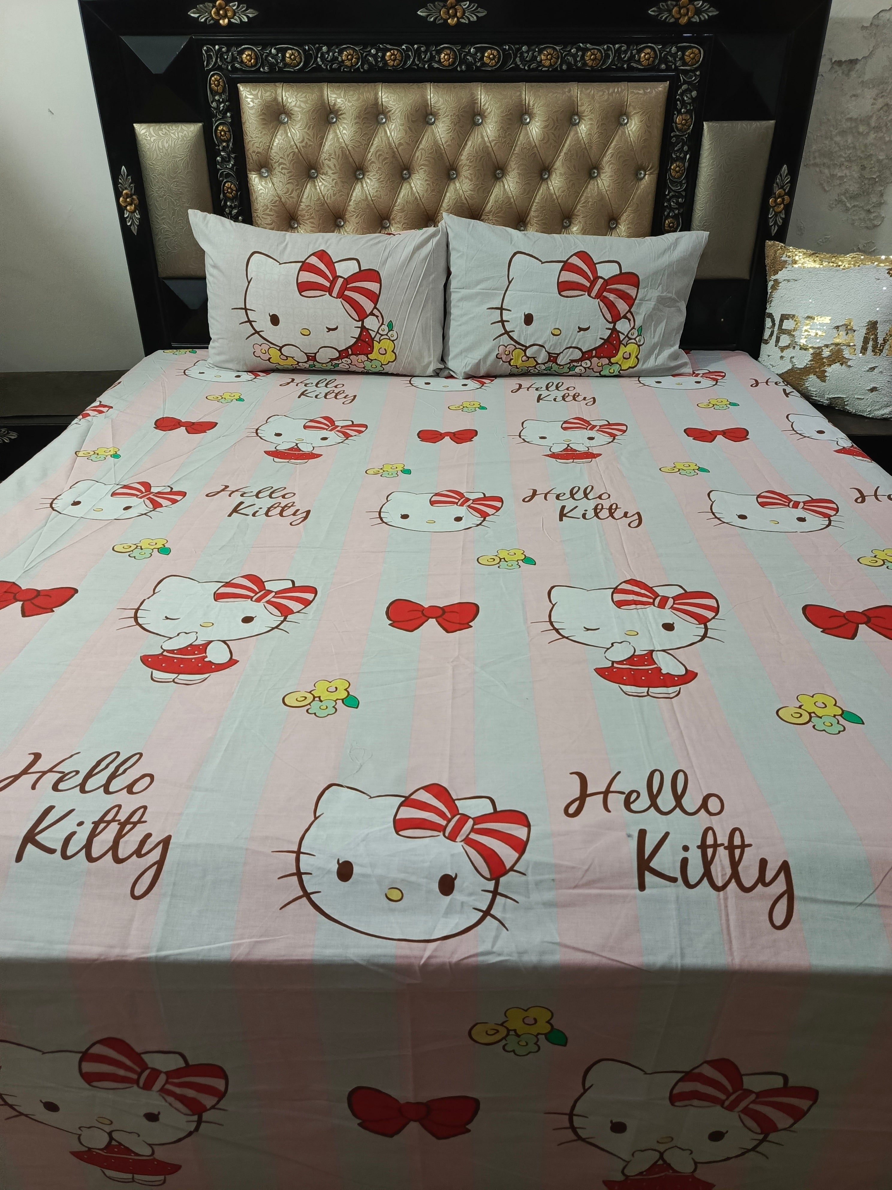 Hello kitty stripes pink cotton Bedsheets