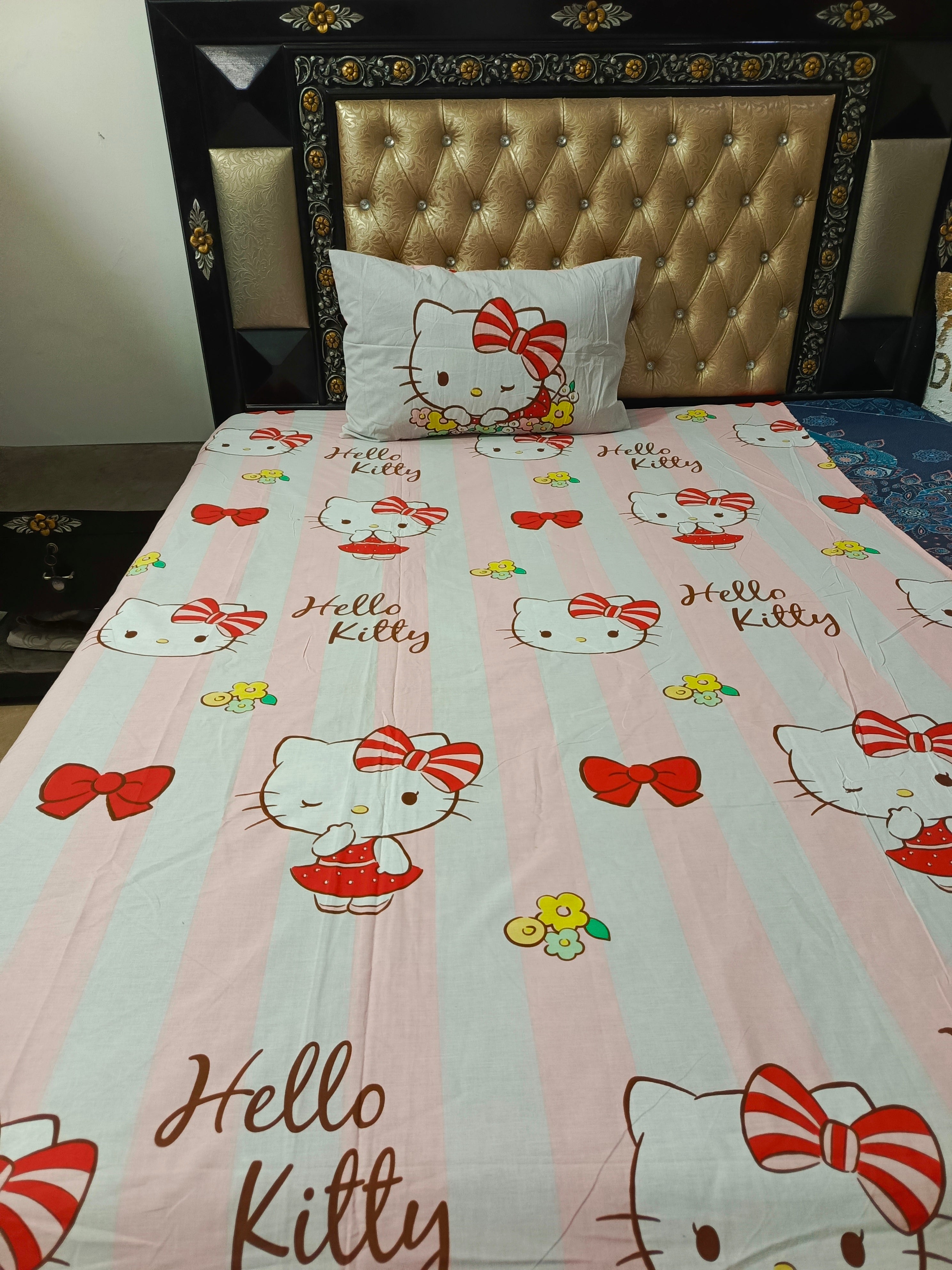Hello kitty stripes pink cotton Bedsheets