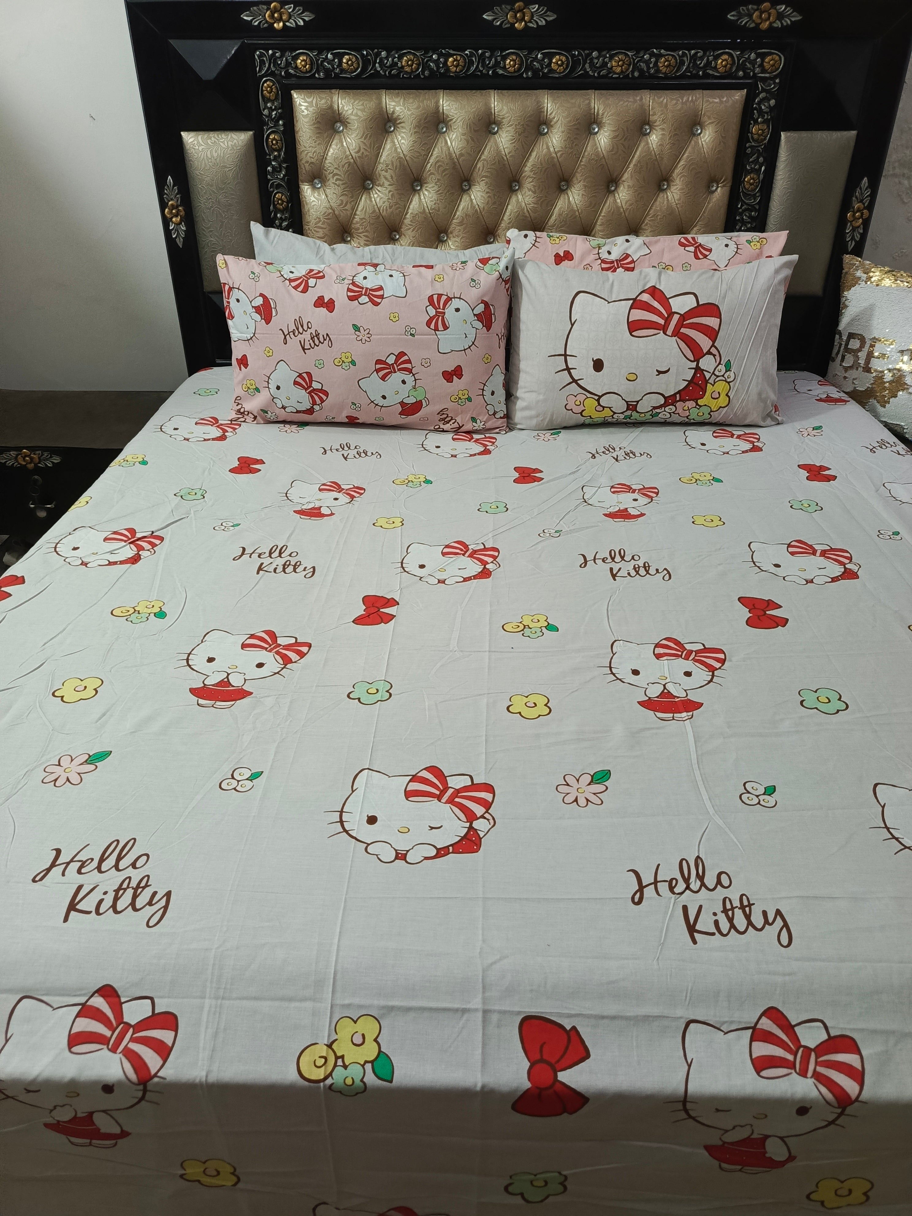 Hello Kitty Cotton Bedsheets All over Printed