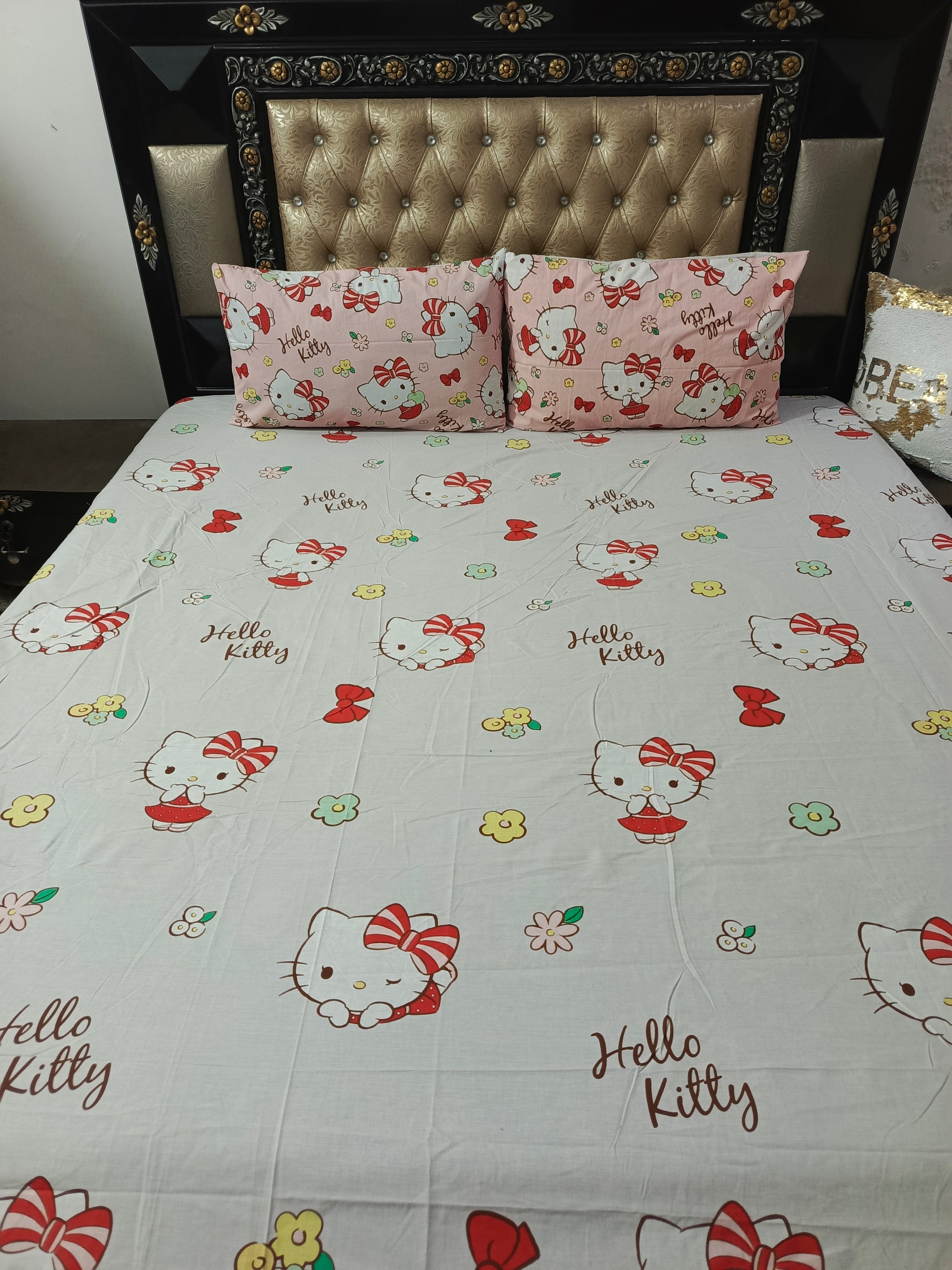 Hello Kitty Cotton Bedsheets All over Printed