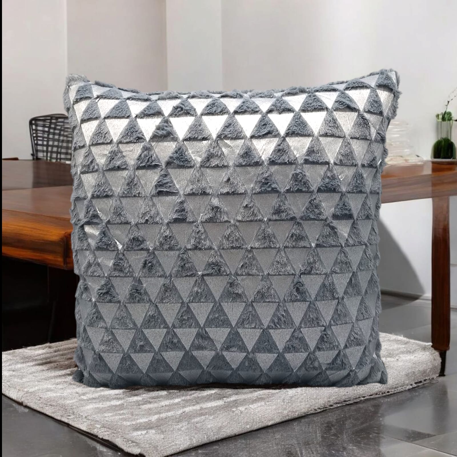 Farr Triangle Silver Foil Cushions Covers