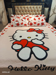 Hello Kitty Red Big Hearts Double Bedsheet